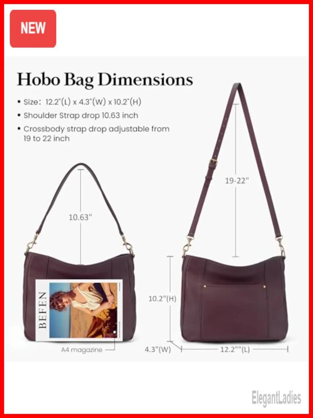 Genuine Leather Hobo Crossbody Bag Women Shoulder Purse Handbag 2 Straps